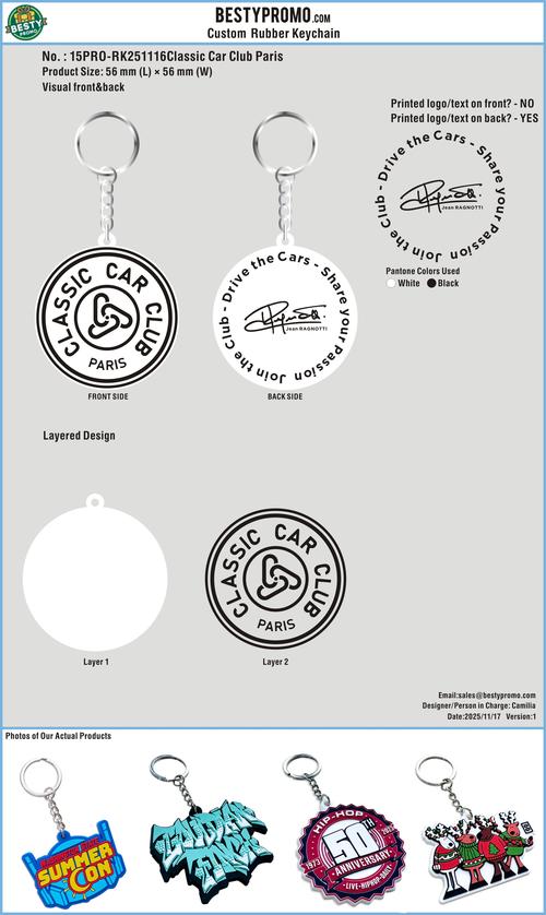 Custom Rubber Keychain 15PRO-RK251116Classic Car Club Paris