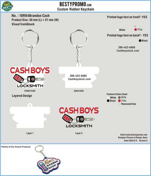 Custom rubber keychain printing fee-18RK4Brandon Cash250205