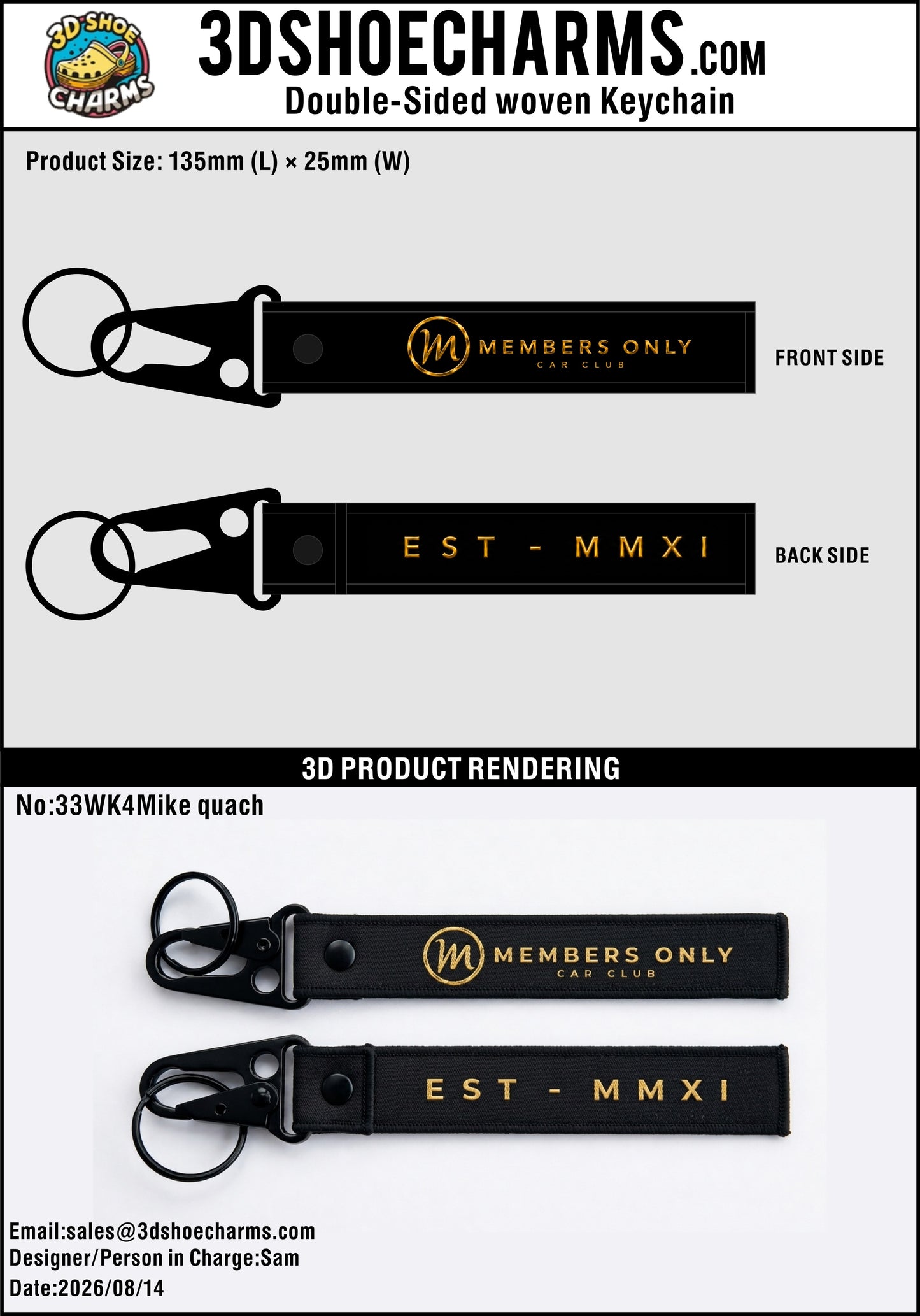 Custom Double-Sided Woven Flight Key Tag with Snap Hook - 20260817 - 33