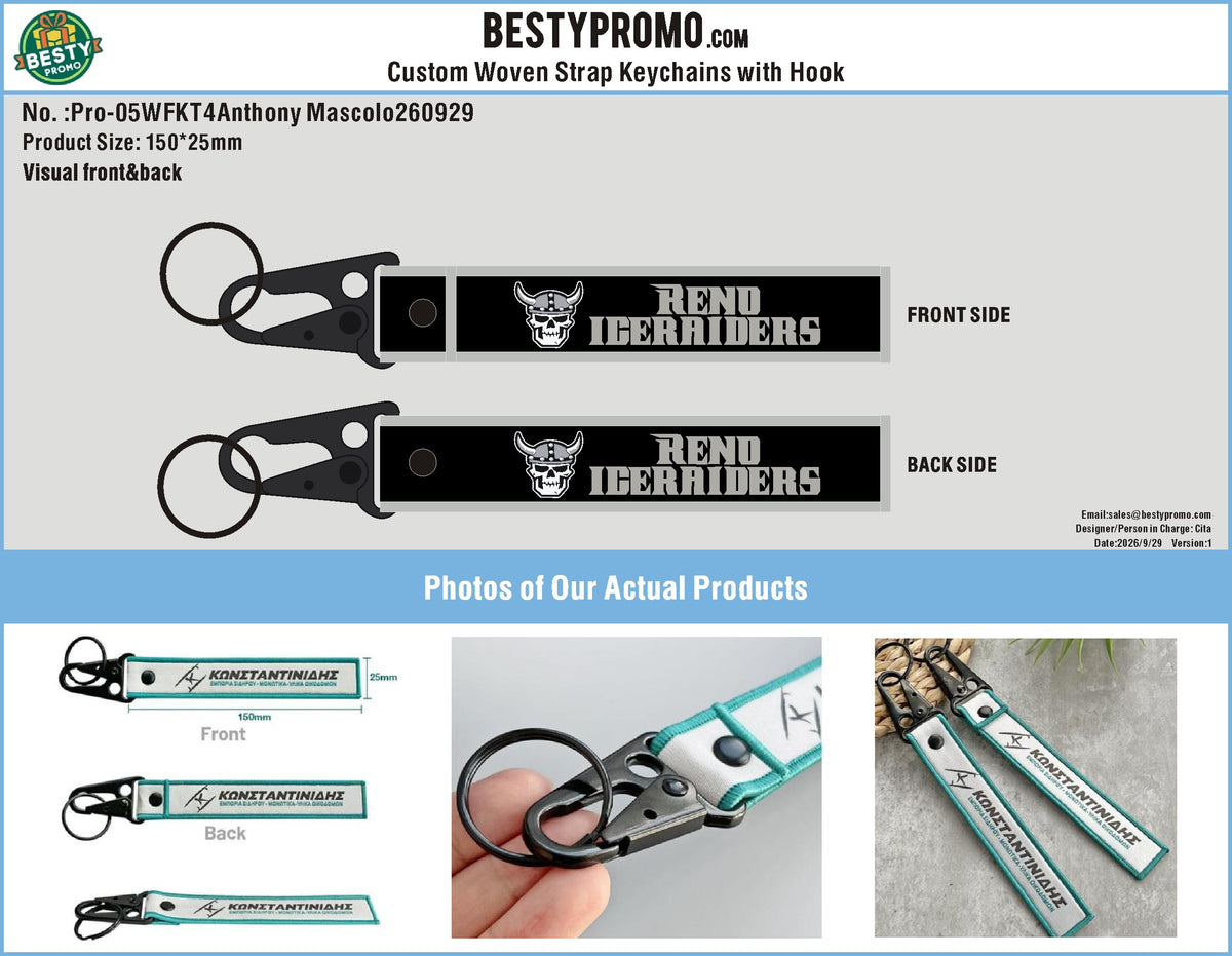 Custom Double-Sided Woven Flight Key Tag with Snap Hook-261001-05-2