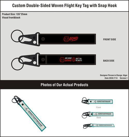 Custom Double-Sided Woven Flight Key Tag with Snap Hook-20260714-22-1