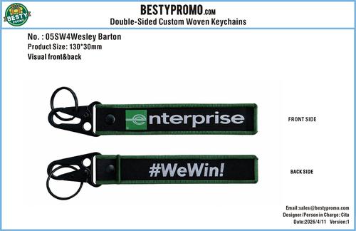 Custom Double-Sided Woven Flight Key Tag with Snap Hook-260416-05