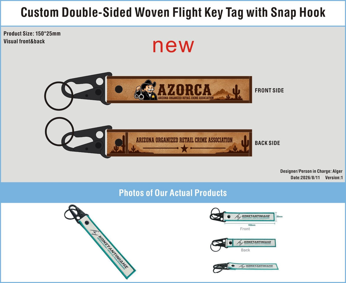Custom Double-Sided Woven Flight Key Tag with Snap Hook-20260924-22-RE
