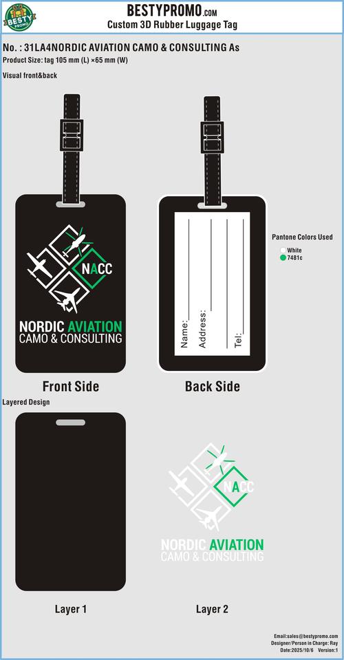 Custom Rectangular 3D Rubber Luggage Tag-31LA4NORDIC AVIATION CAMO & CONSULTING AS251006-RE-BA