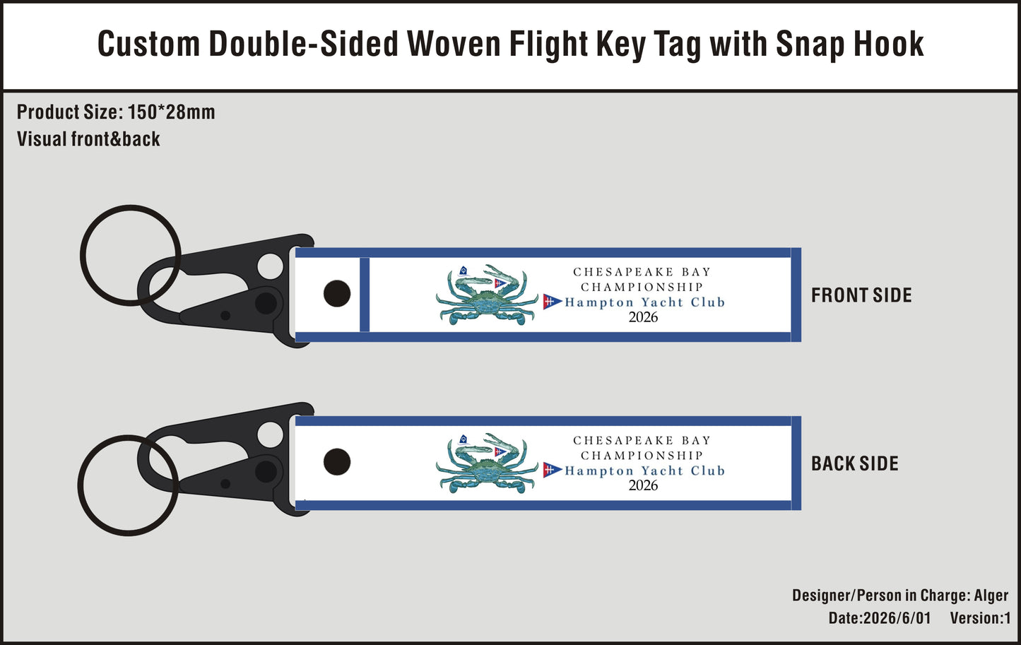 Custom Double-Sided Woven Flight Key Tag with Snap Hook-20260604-22-1
