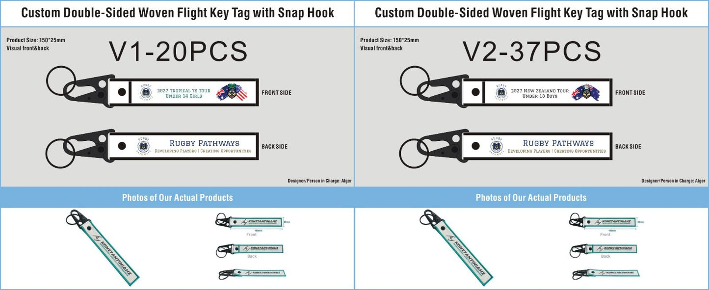 Custom Double-Sided Woven Flight Key Tag with Snap Hook-20260910-22-1